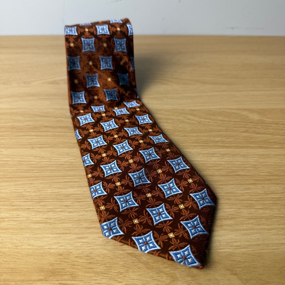 Jos. A. Bank Signature Collection Silk Tie Men Brown Geometric Handsewn Business
